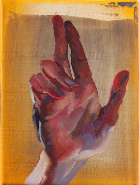 Rayk Goetze - Schwur<br />2014 - oil and acrylic on canvas - 24 x 18 cm