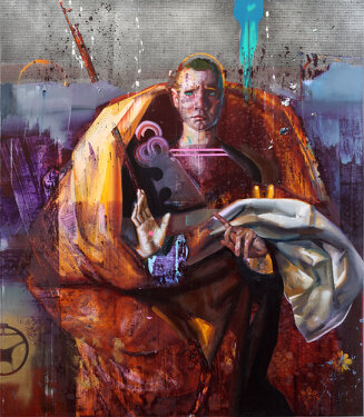 Rayk Goetze - Demonstration<br />2016 - oil and acrylic on canvas - 140 x 120 cm