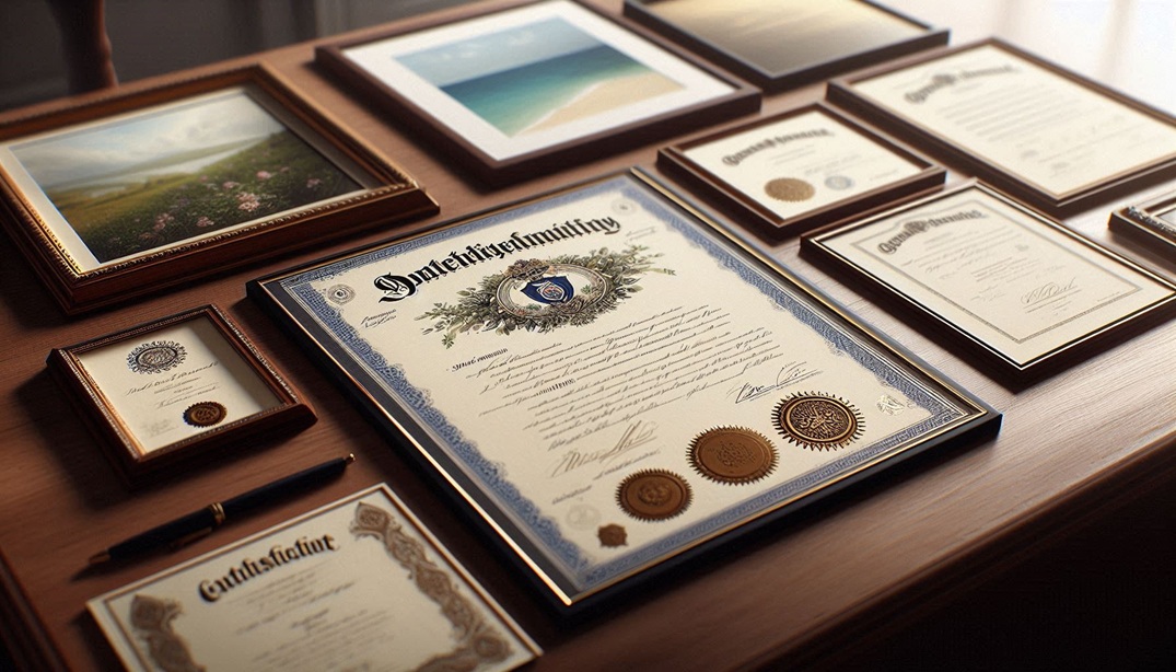 Showing documents such as the certificate of authenticity.