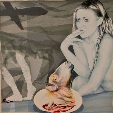 2013/19 - yarn and paper on organza - 160 x 160 cm