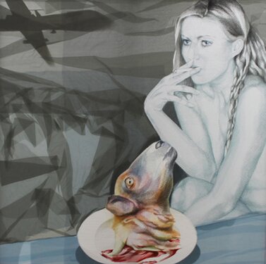 2013 - yarn and paper on organza - 160 x 160 cm