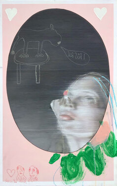 2024 - oil, acrylic, colored pencils on canvas and wood - 86 x 54 cm