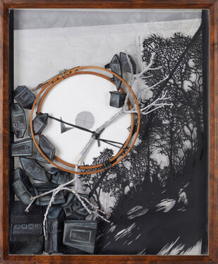 2016 - papercut, mixed media in cabinet - 50,5 x 42 x 6 cm