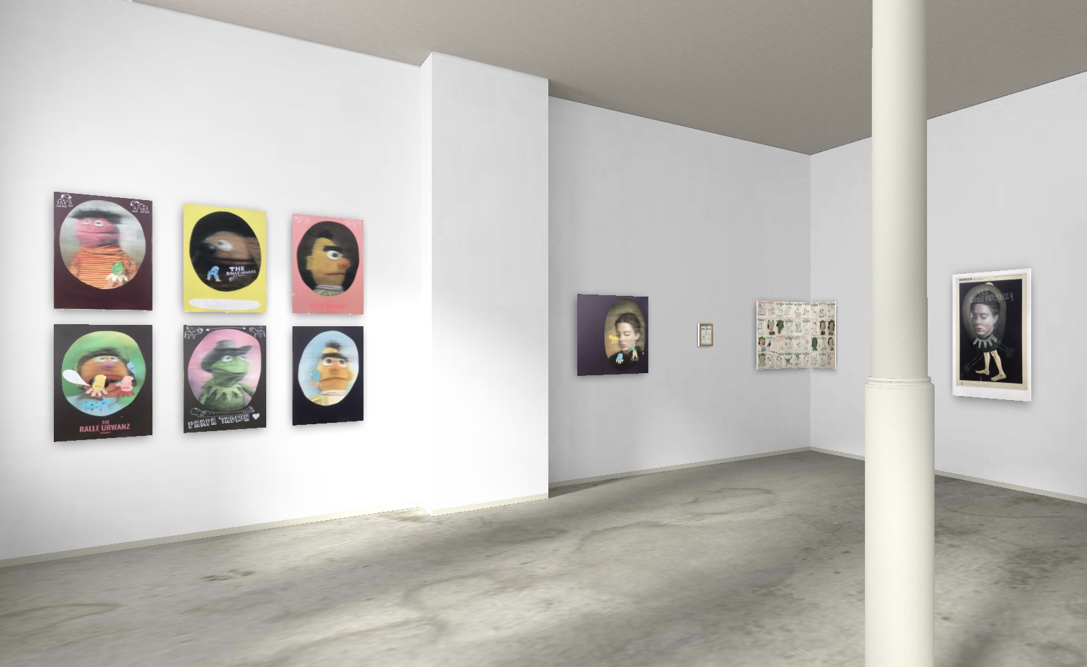 A 3D virtual tour of Mike MacKeldey's exhibition space, allowing visitors to explore the works from different angles and perspectives.